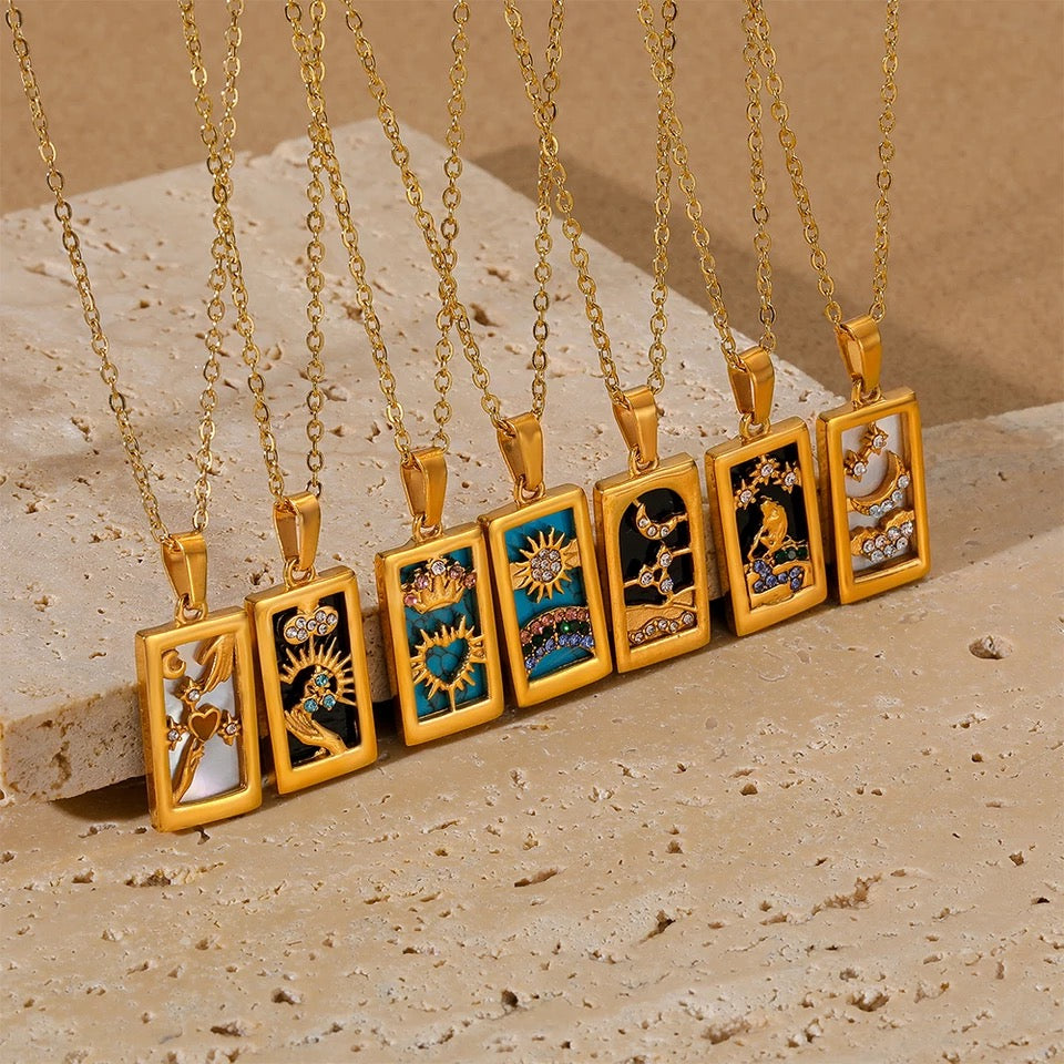 Gold Enamel Tarot Card Necklace | Major Arcana