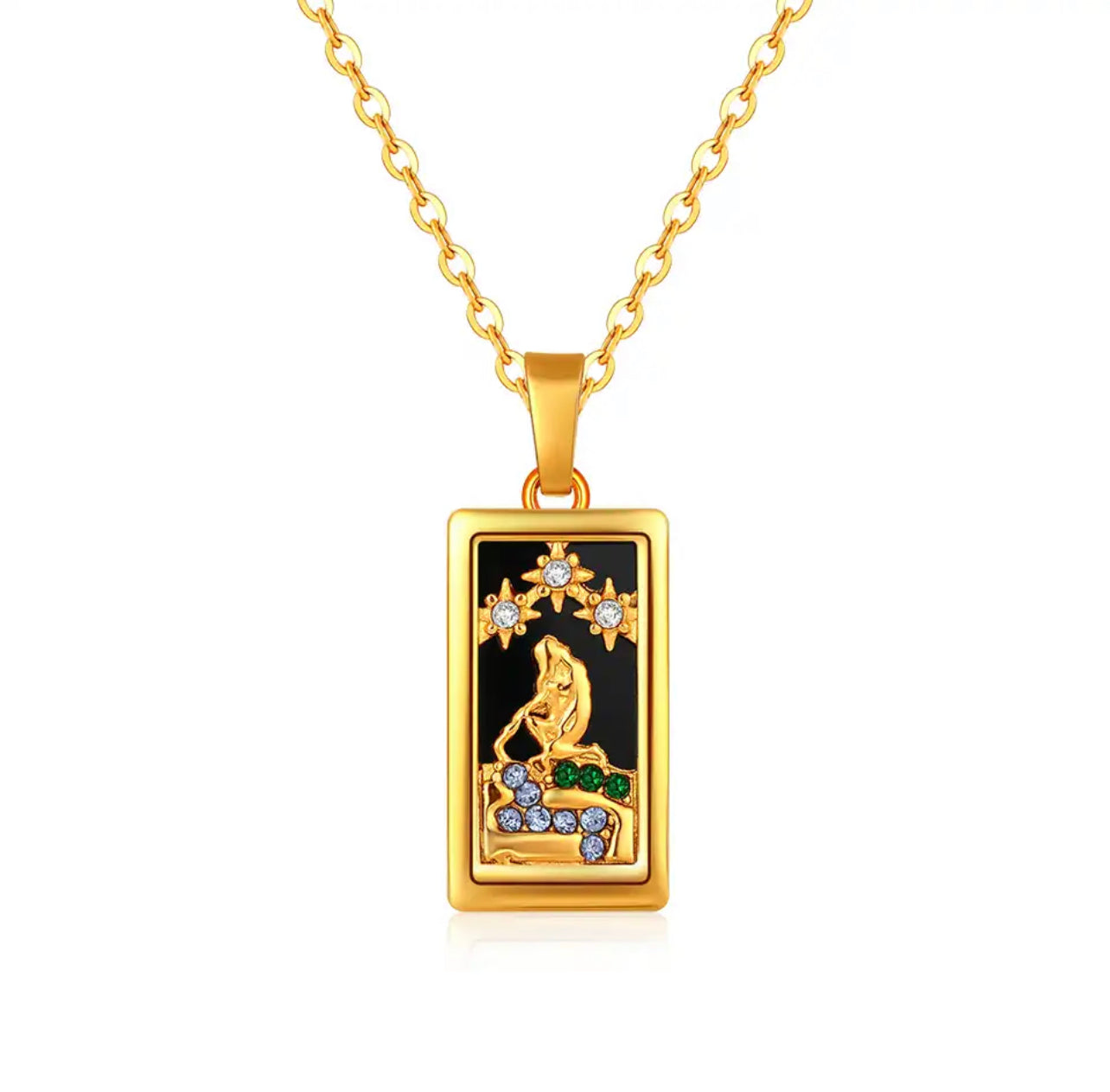Gold Enamel Tarot Card Necklace | Major Arcana
