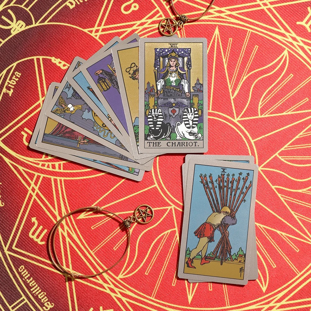 Mystery Theme Gold Foil Tarot Deck, Sun - Moon | Rider-Waite-Smith with Case