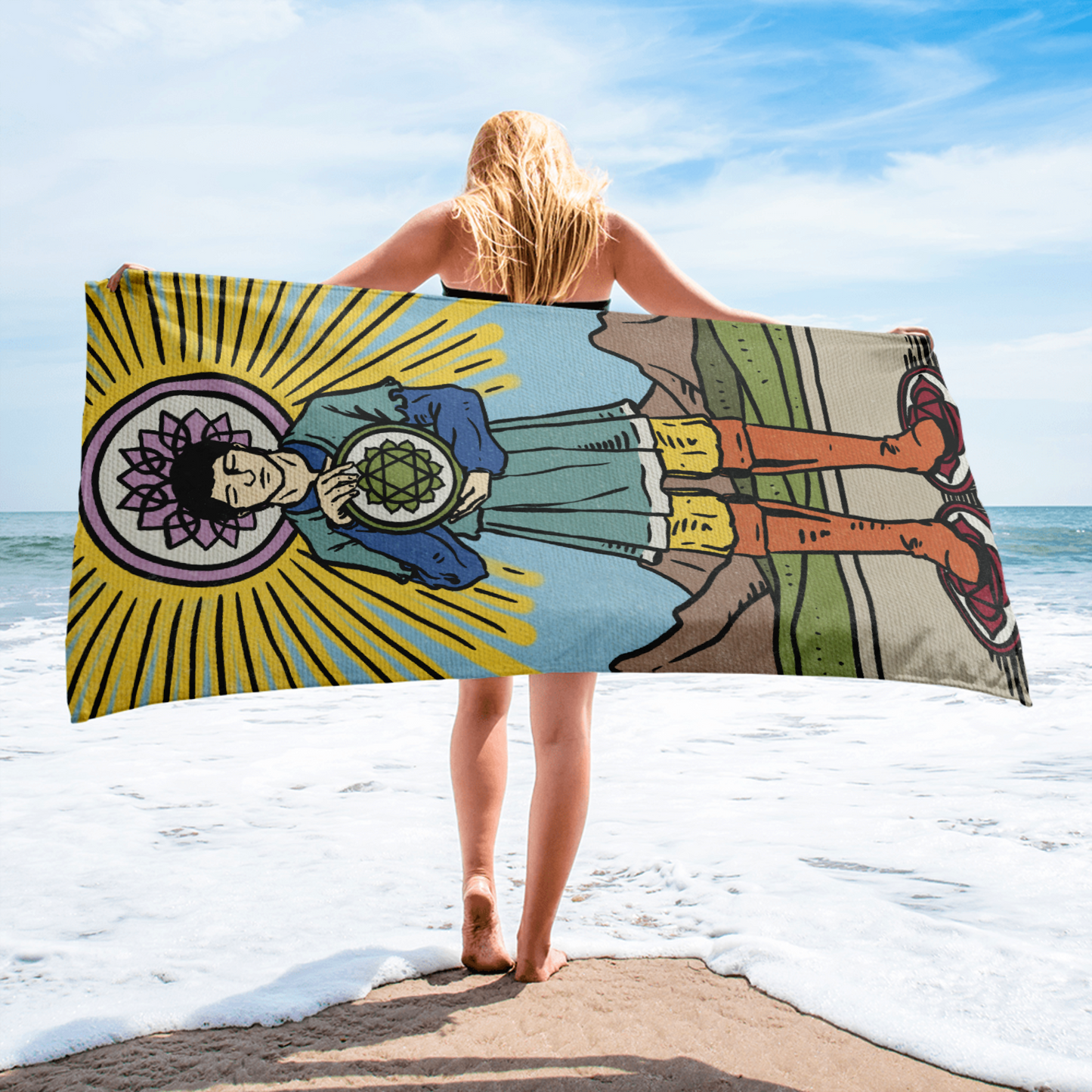 Four of Pentacles Chakra Tarot Card Bath and Beach Towel