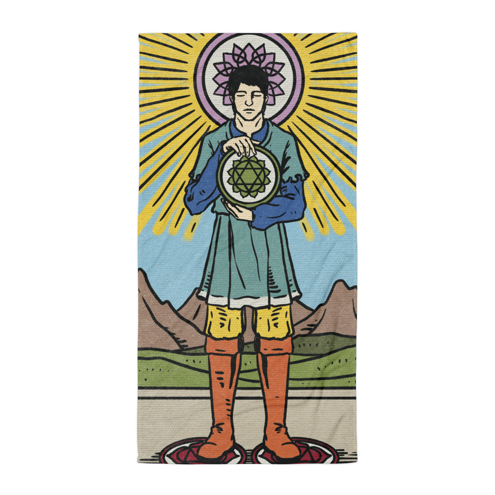 Four of Pentacles Chakra Tarot Card Bath and Beach Towel