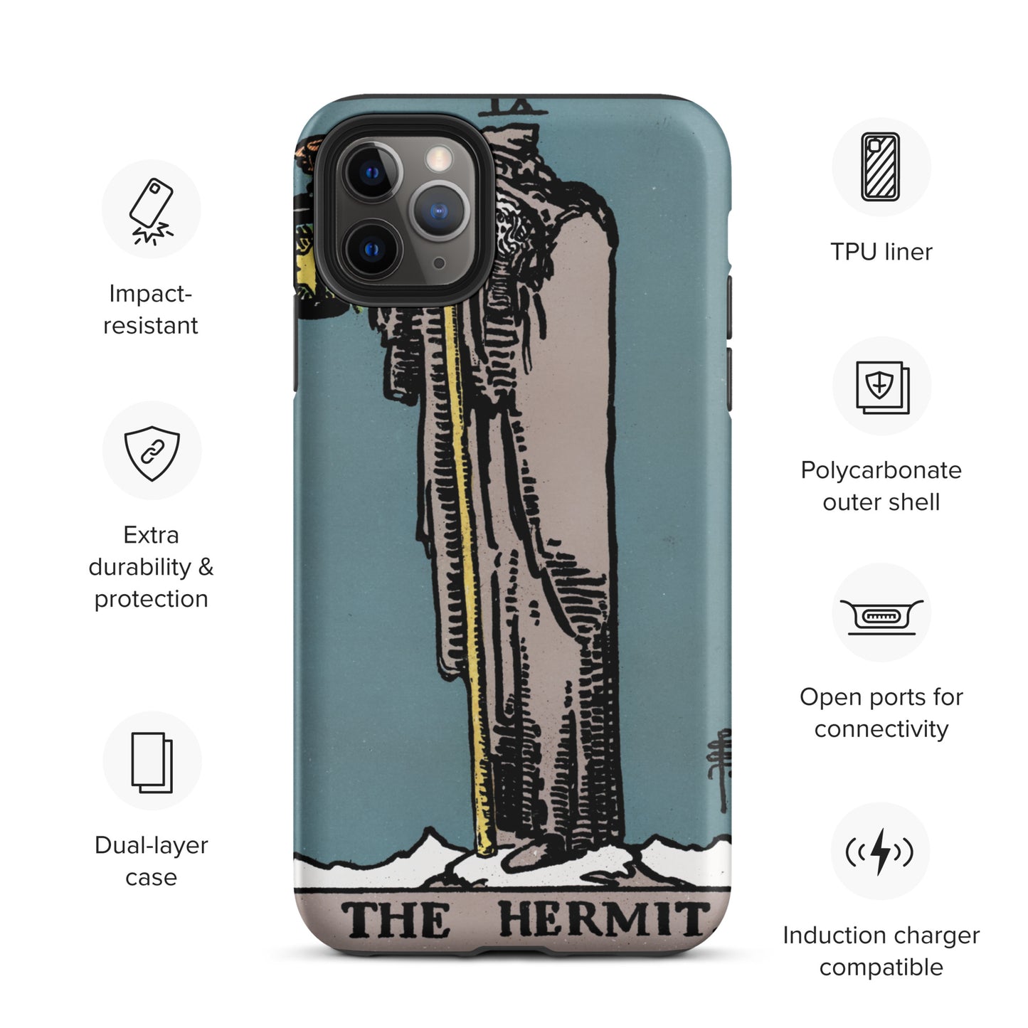 'The Hermit' Tarot Card, Anti-Shock iPhone Case | Major Arcana