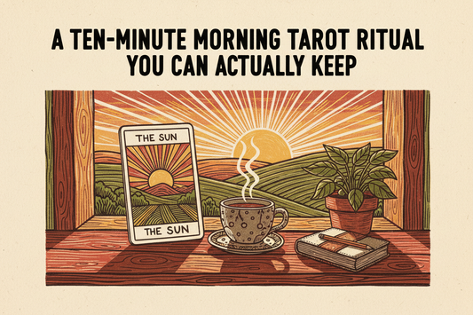 A ten-minute morning Tarot ritual with a card, tea, sunrise, and journal