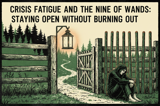 Crisis fatigue and the Nine of Wands, a weathered fence with one lantern still glowing