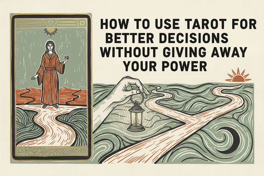 Tarot for better decisions, an open card beside a crossroads, lantern, and guiding hand