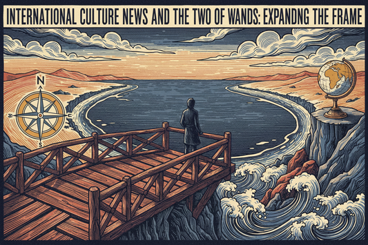 International culture news and the Two of Wands, a compass and connected shorelines widening the frame