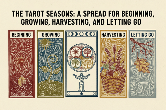 The Tarot Seasons, a four-part cover showing beginning, growing, harvesting, and letting go