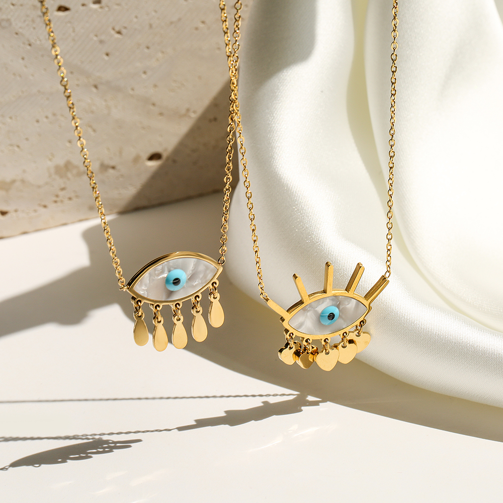 Gold Evil Eye Drop Necklace | Enamel Jewelry with Hearts