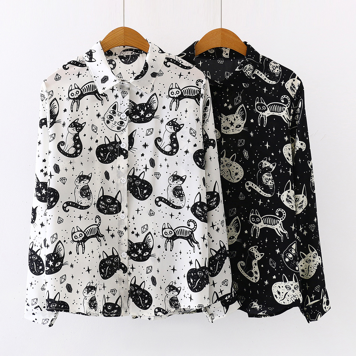 Women's Witchy Spiritual Cat Button Up Shirt