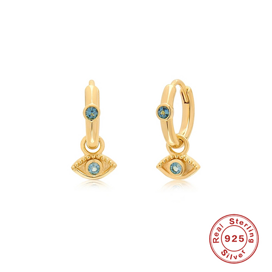 Evil Eye Gold Crystal Earrings | S925 Sterling Silver | Nazar Jewelry