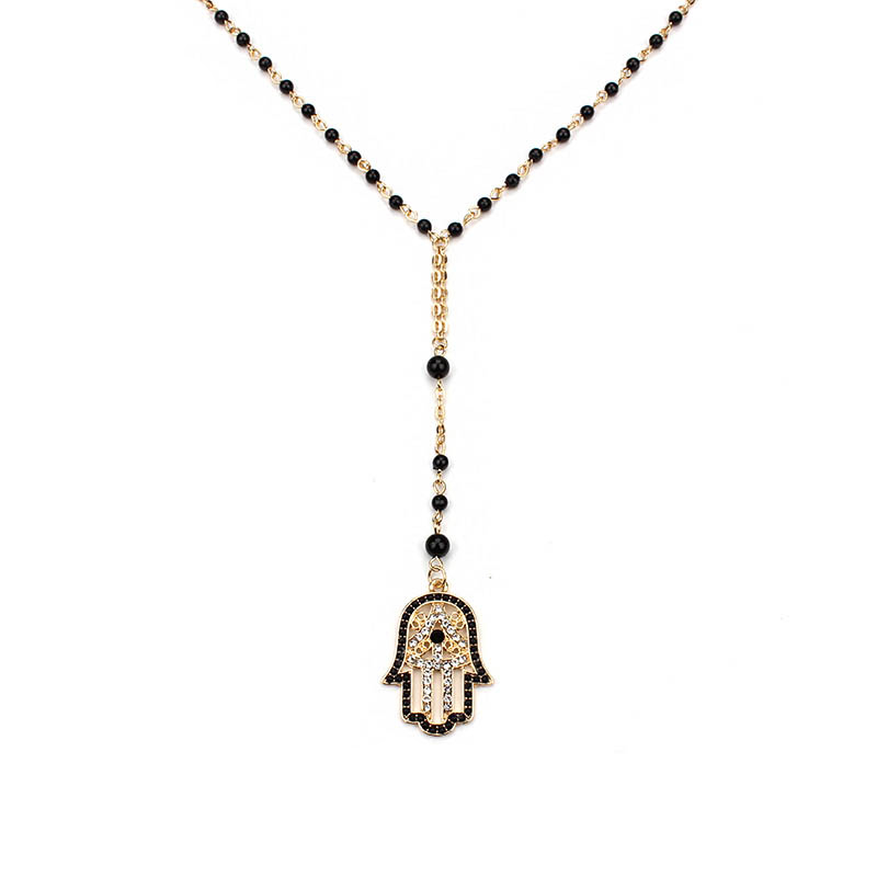 Hand of Fatima Gold Beaded - Chain Necklace | Evil Eye, Nazar Jewelry