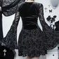 Elegant Goth Black Floral - Mesh/Lace Dress | Gothic, Emo, Long Sleeve, Corset Dress