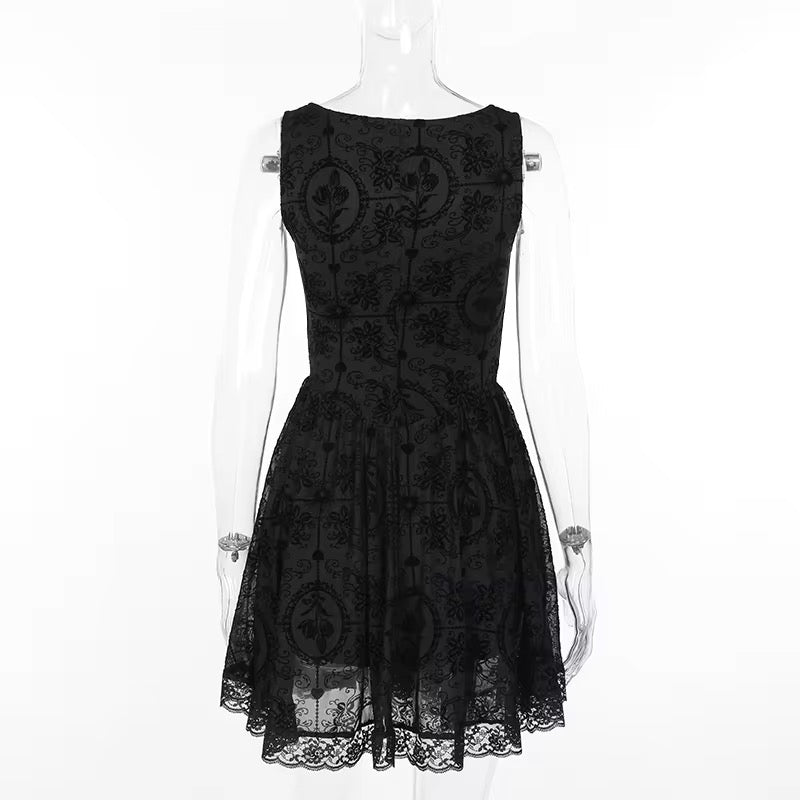 Gothic Black Floral - Mesh/Lace Dress | Goth, Emo, Sleeve Option