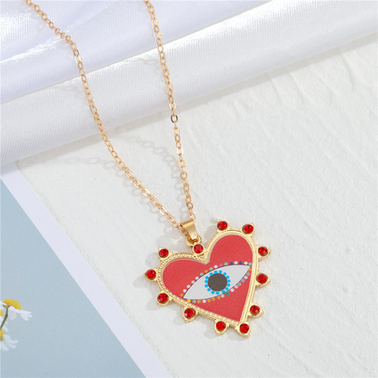 Heart-Shaped Evil Eye Pendant Necklace | Aesthetic Hamsa Protection Design