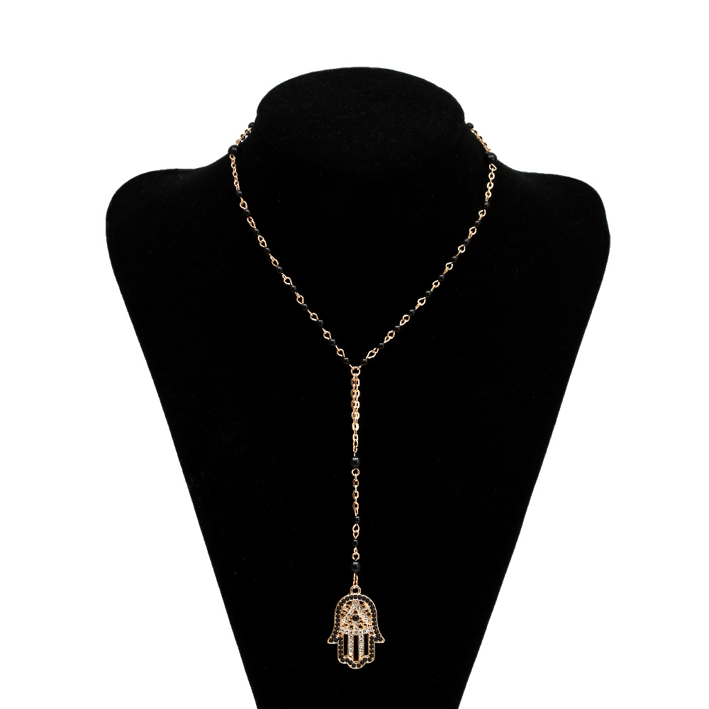 Hand of Fatima Gold Beaded - Chain Necklace | Evil Eye, Nazar Jewelry