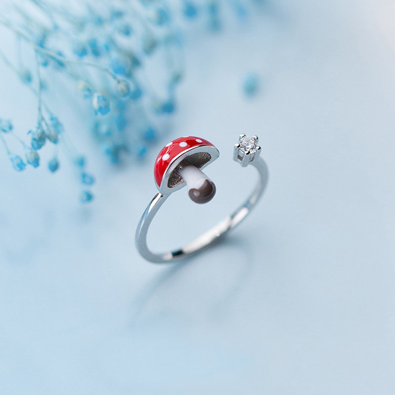 925 Sterling Silver Mushroom Ring | Adjustable Forest, Botanical Jewelry