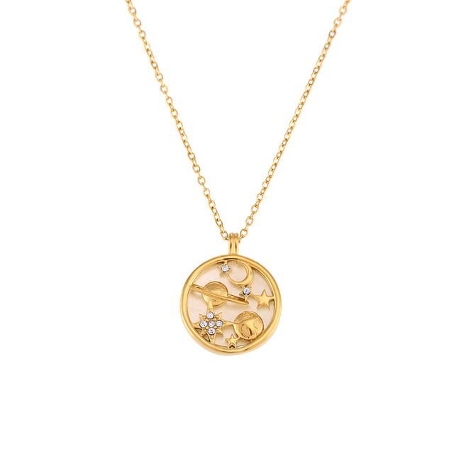 18k Gold Plated Starry Solar System Enamel Necklace and Pendant | Stainless Steel