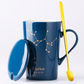 Celestial Blue Zodiac Mug with Golden Spoon | Horoscope themed Mug