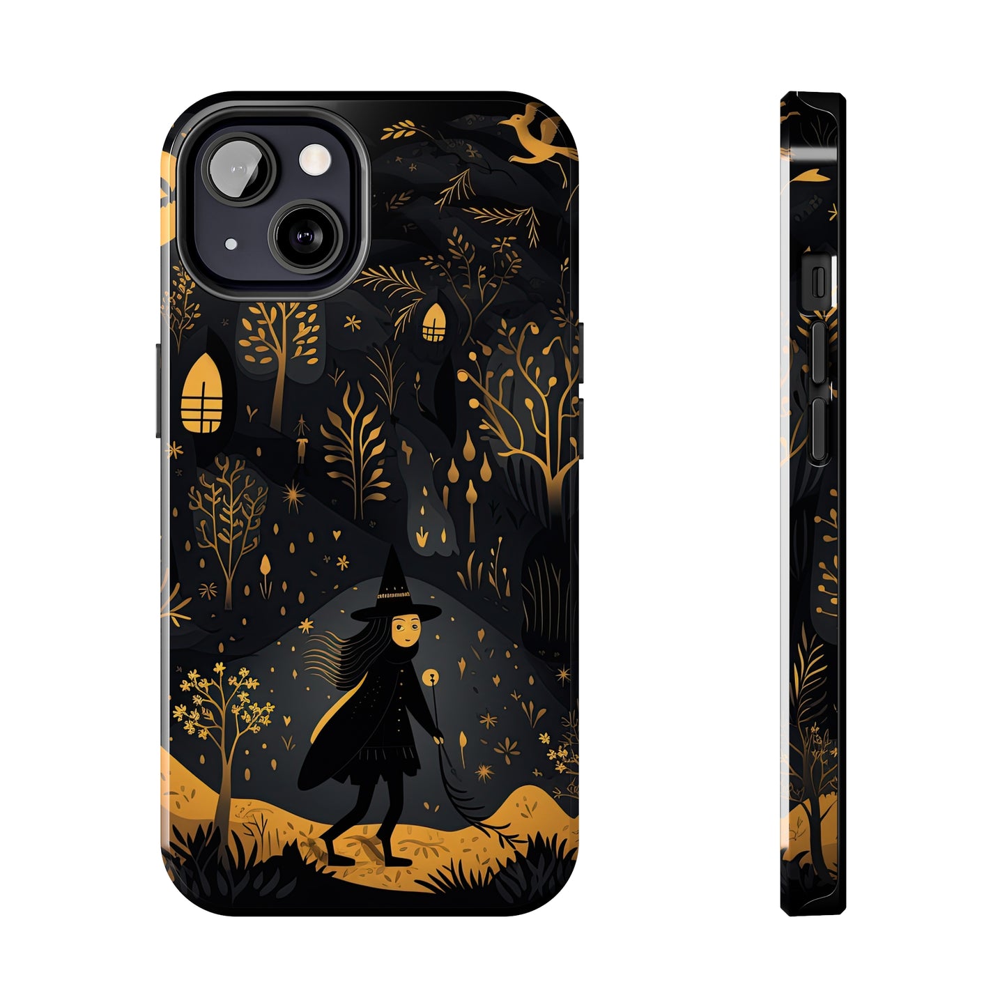 Dark Forest Witch Tough iPhone Cases | Baba Yaga in Creepy, Eerie Woods with a Broom | Impact-resistant, Shock-Absorbant | Premium Design
