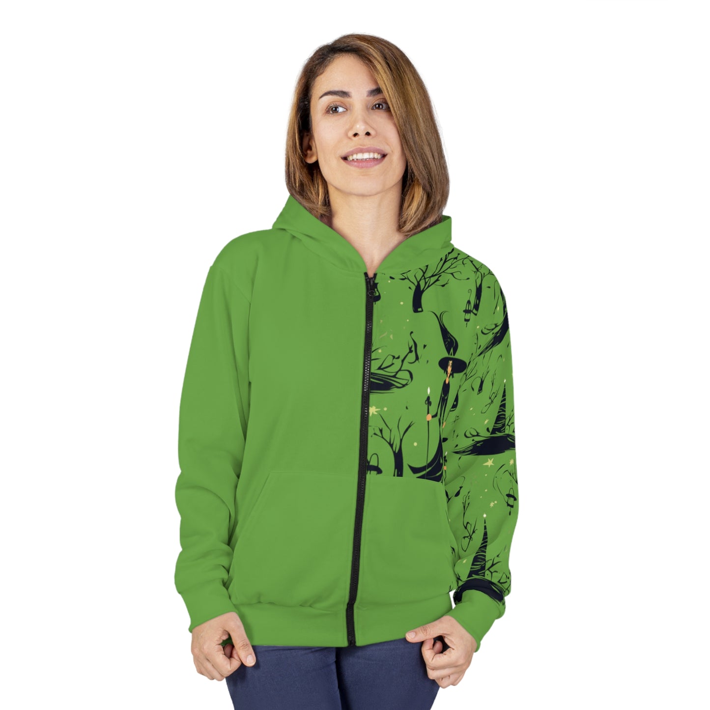 Green Witch in the Dark Forest Unisex Zip Hoodie | Aesthetic Witchy, Witch Apparel Design