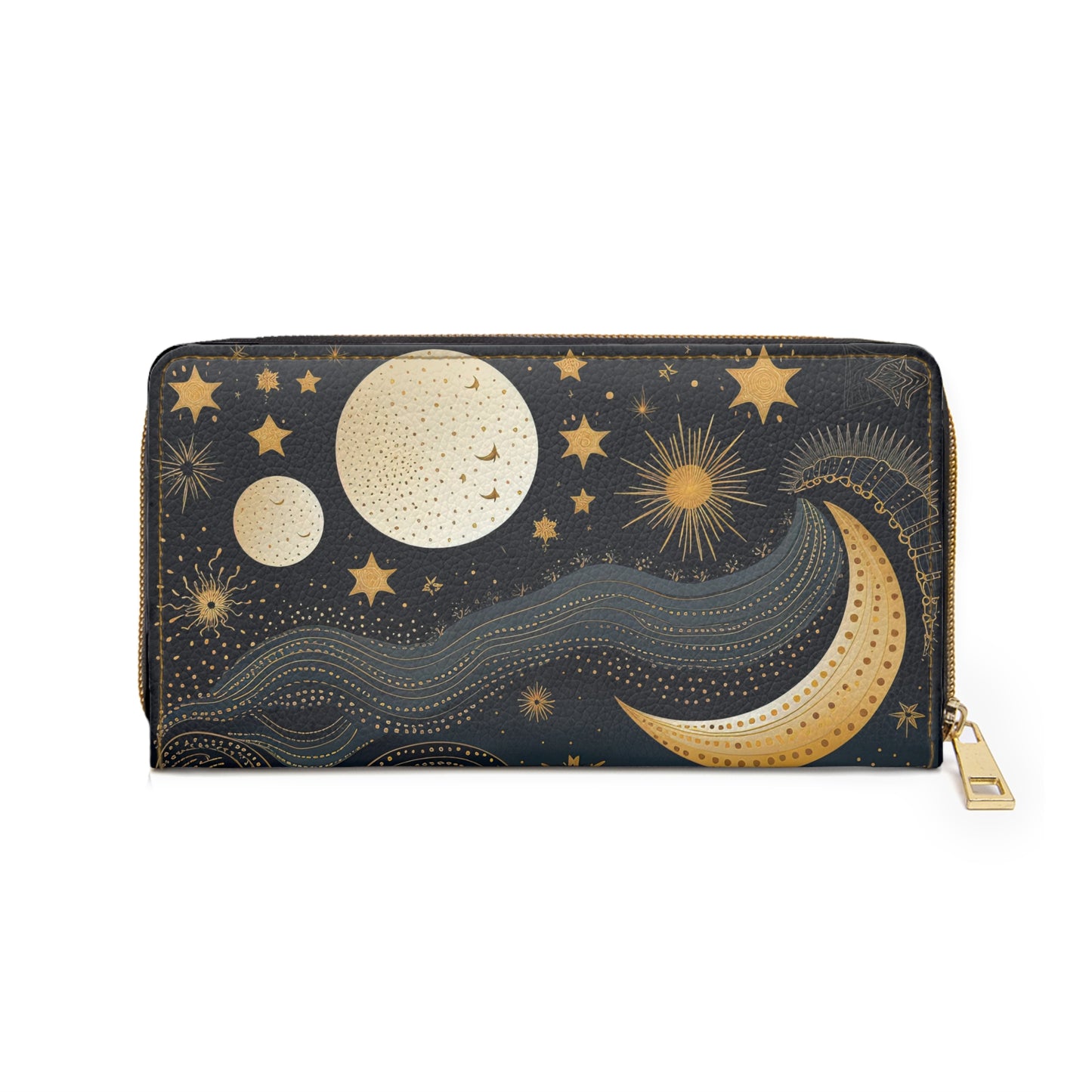 Celestial Moon Zipper Wallet | Cosmic Stars Wallet Design