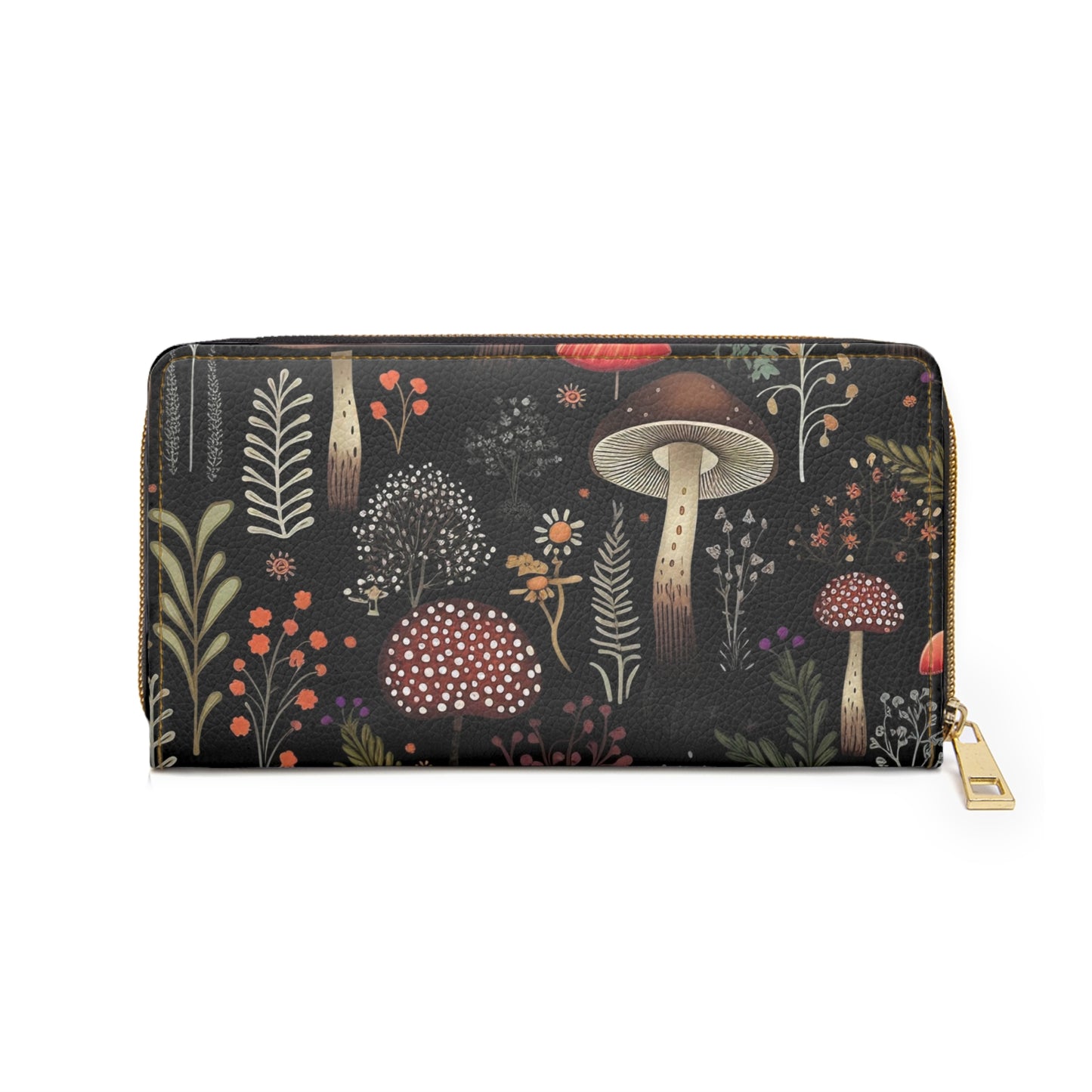 Dark Forest Zipper Wallet | Fungi, Mushroom, Flowers Wallet Design
