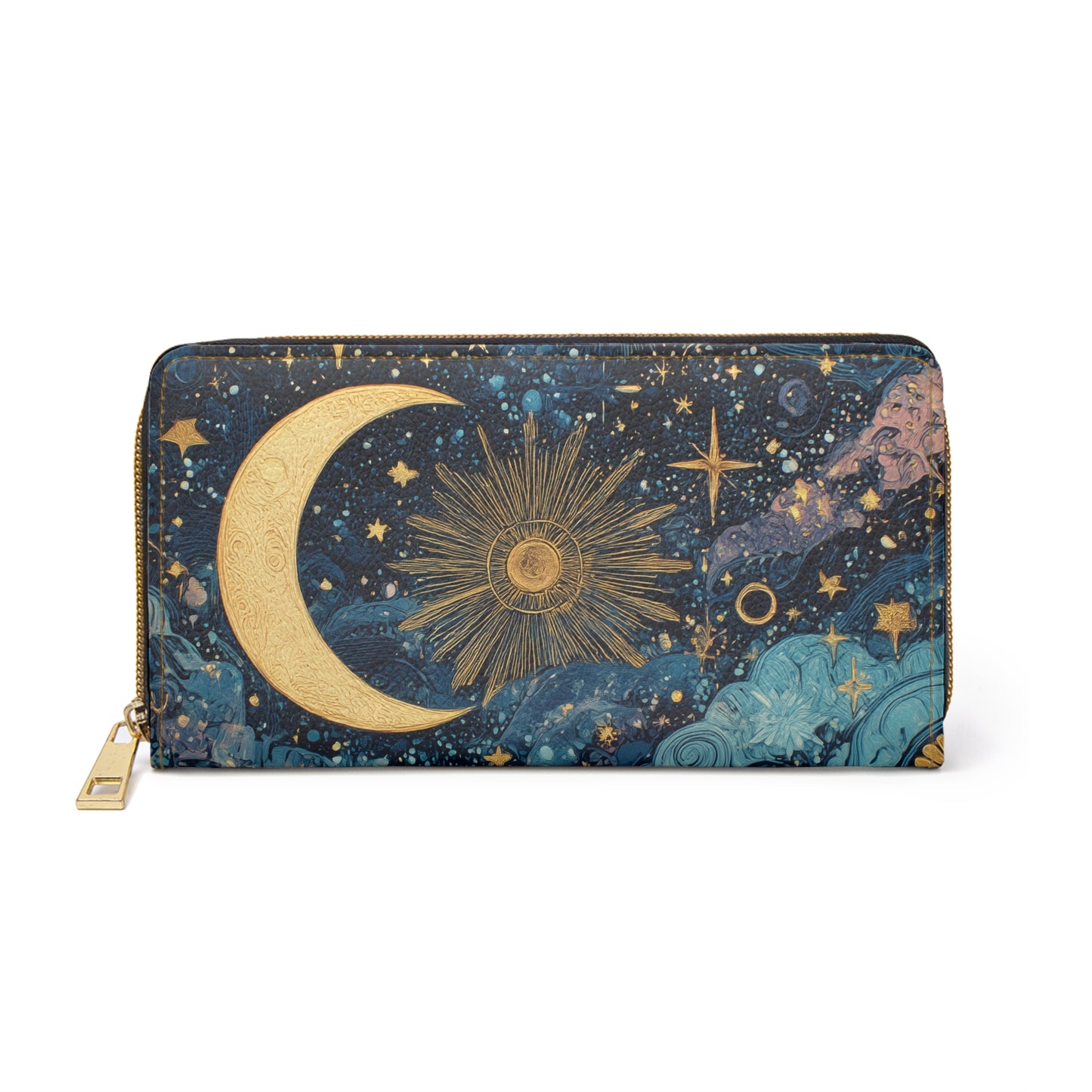 Whimsigoth Moon & Sun Celestial Zipper Wallet — Whimsical Nightscape Wallet