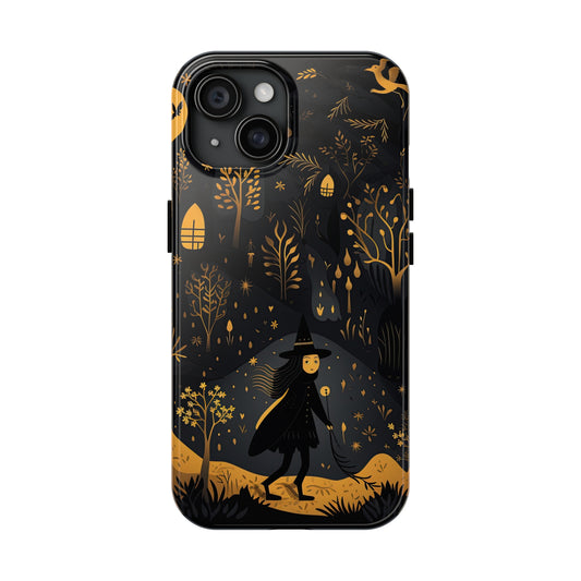 Dark Forest Witch Tough iPhone Cases | Baba Yaga in Creepy, Eerie Woods with a Broom | Impact-resistant, Shock-Absorbant | Premium Design