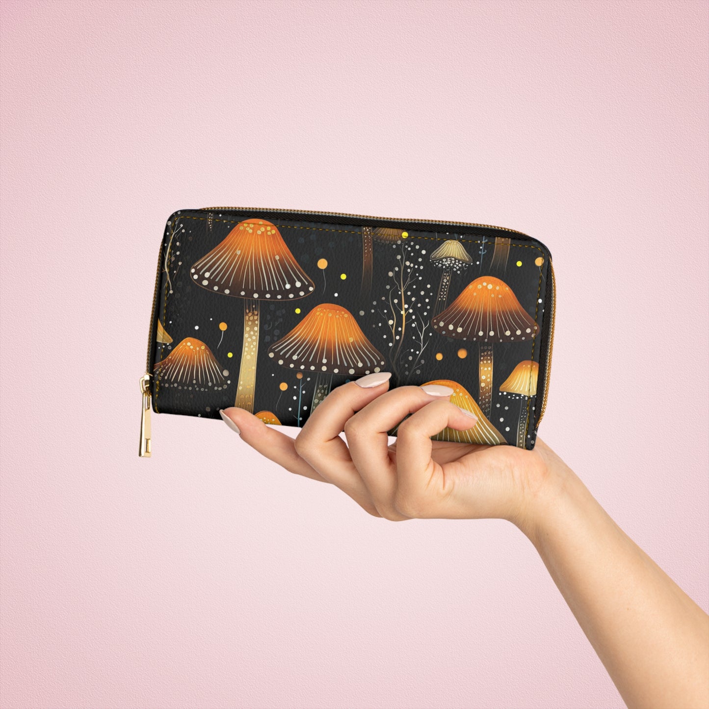Dark Forest Botanical Mushroom Zipper Wallet | Premium Wallet Design