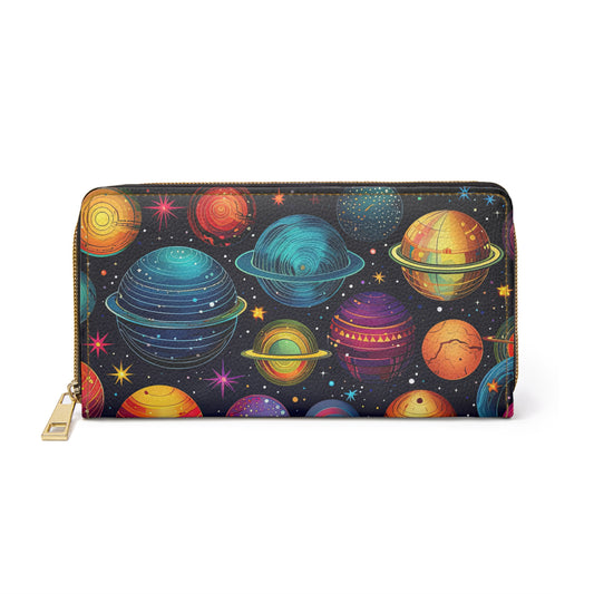 Celestial Planets Zipper Wallet | Cosmic, Starry, Astronomy Wallet Design