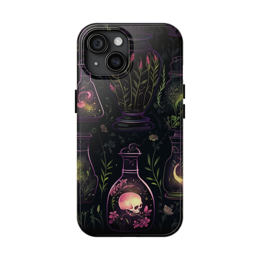 Dark Forest Skull Tough iPhone Cases | Spooky and Eerie Tincture / Potion Design | Durable and Protective Phone Case | Impact-Resistant