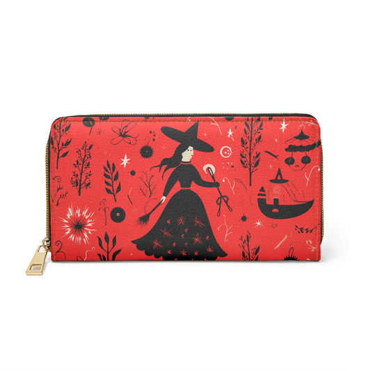 Dark Forest Red Zipper Wallet | Witchy Abstract Premium Design