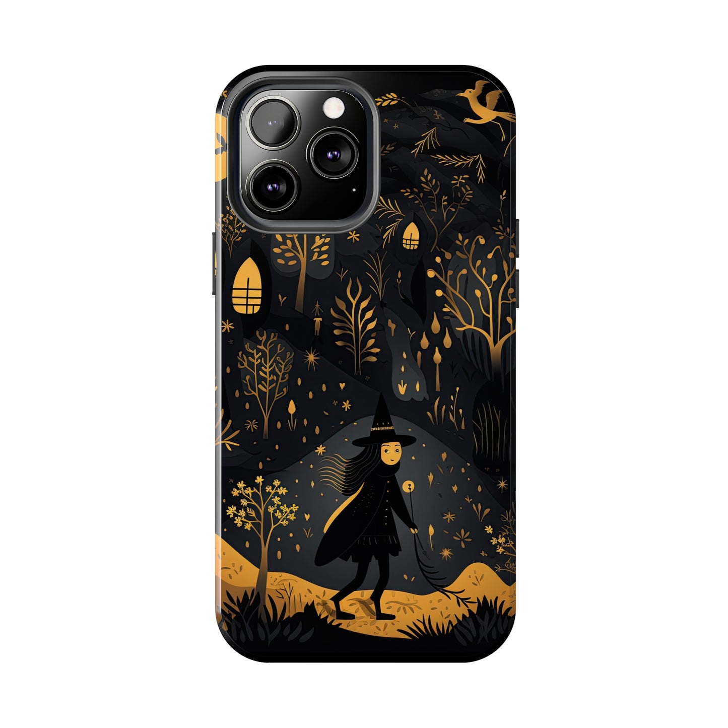 Dark Forest Witch Tough iPhone Cases | Baba Yaga in Creepy, Eerie Woods with a Broom | Impact-resistant, Shock-Absorbant | Premium Design