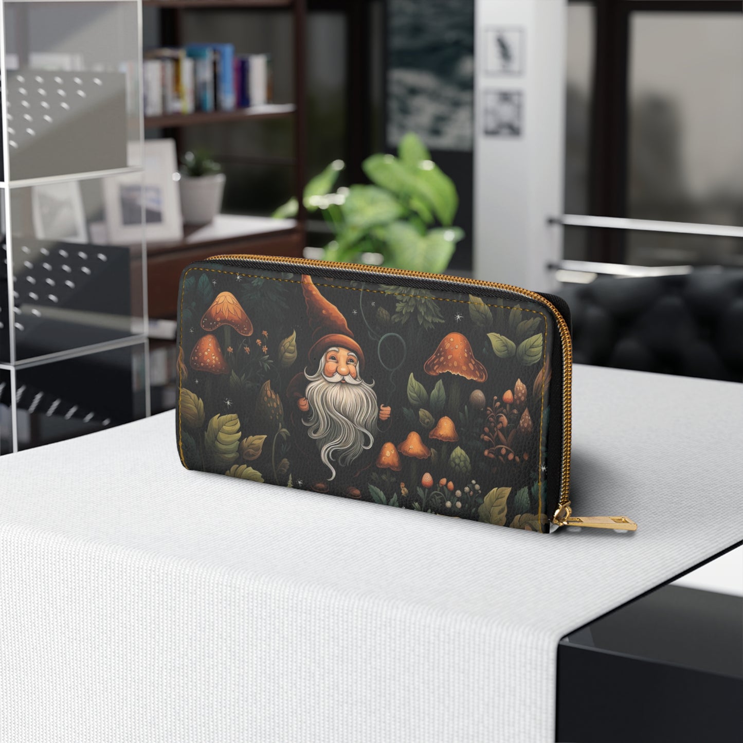 Gnome Dark Forest Zipper Wallet | Old Man Gnome Premium Wallet Design