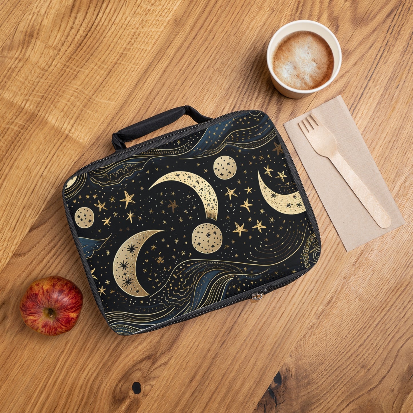 Celestial Moon Abstract Zipper Lunch Bag | Cosmic Themed, Starry Accessories