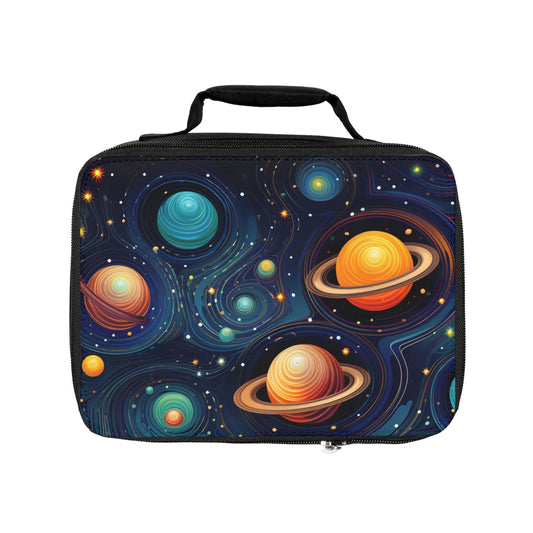 Celestial Planets Lunch Bag | Cosmic and Starry Saturn Pattern
