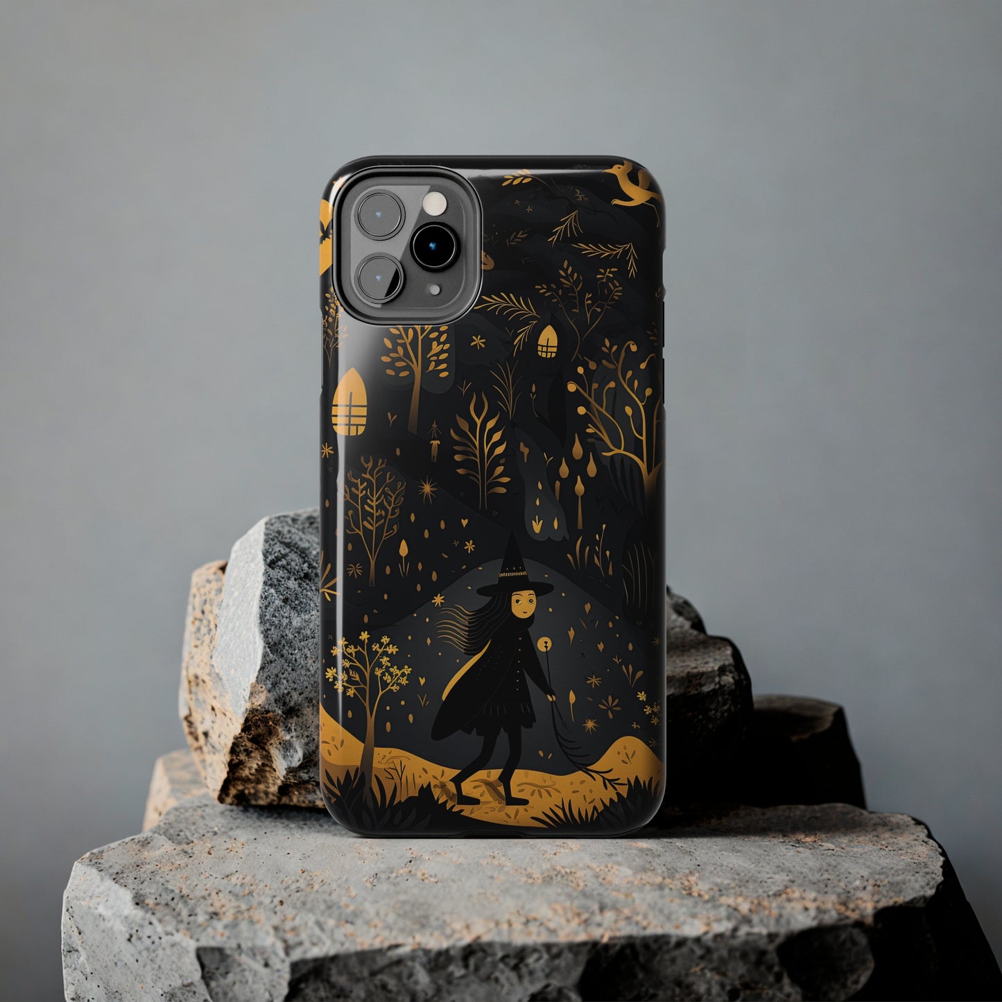 Dark Forest Witch Tough iPhone Cases | Baba Yaga in Creepy, Eerie Woods with a Broom | Impact-resistant, Shock-Absorbant | Premium Design