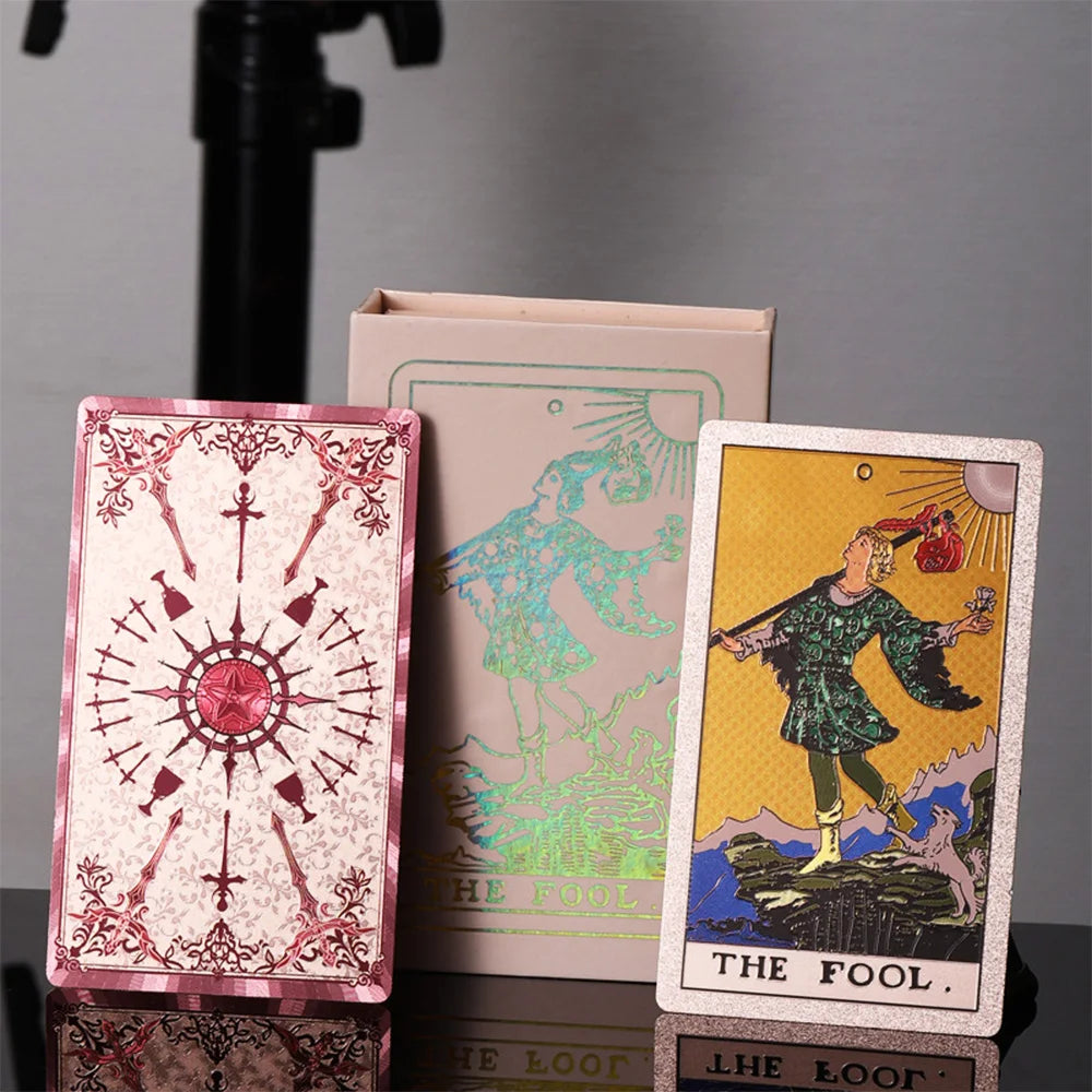 Luxury Pink Gold-Foil Tarot Deck | 80 Waterproof Cards + English Guidebook