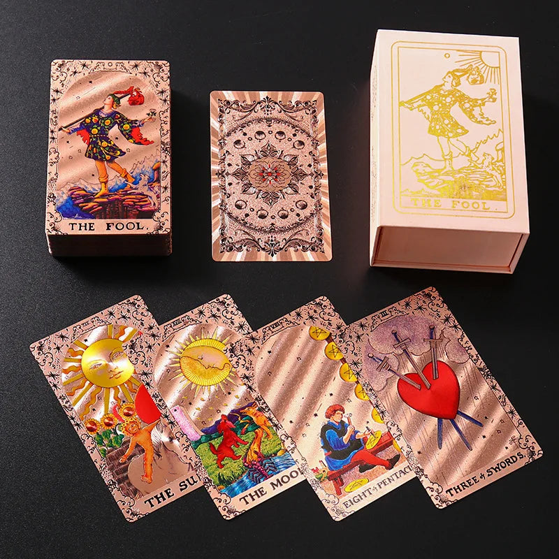 Luxury Pink Star Gold-Foil Tarot Deck | 80 Rider-Waite Cards + English Guidebook
