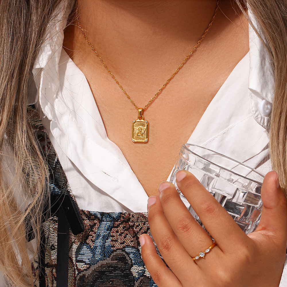 Gold Angel Card Chain Necklace - Pendant | Spiritual Stainless Steel Jewelry