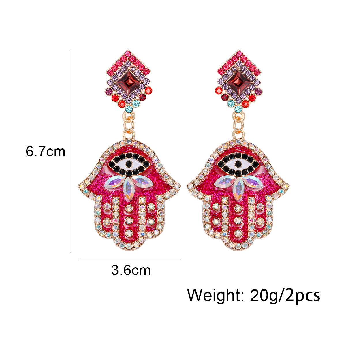 Red Hamsa Crystal Drop Earrings | Evil Eye, Nazar Jewelry