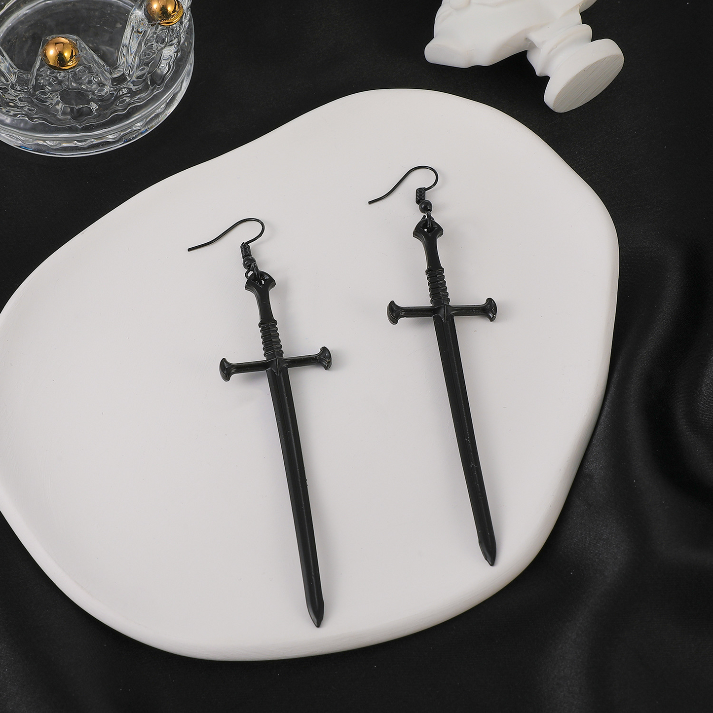 Gothic Medieval Sword Earrings | Black & Silver
