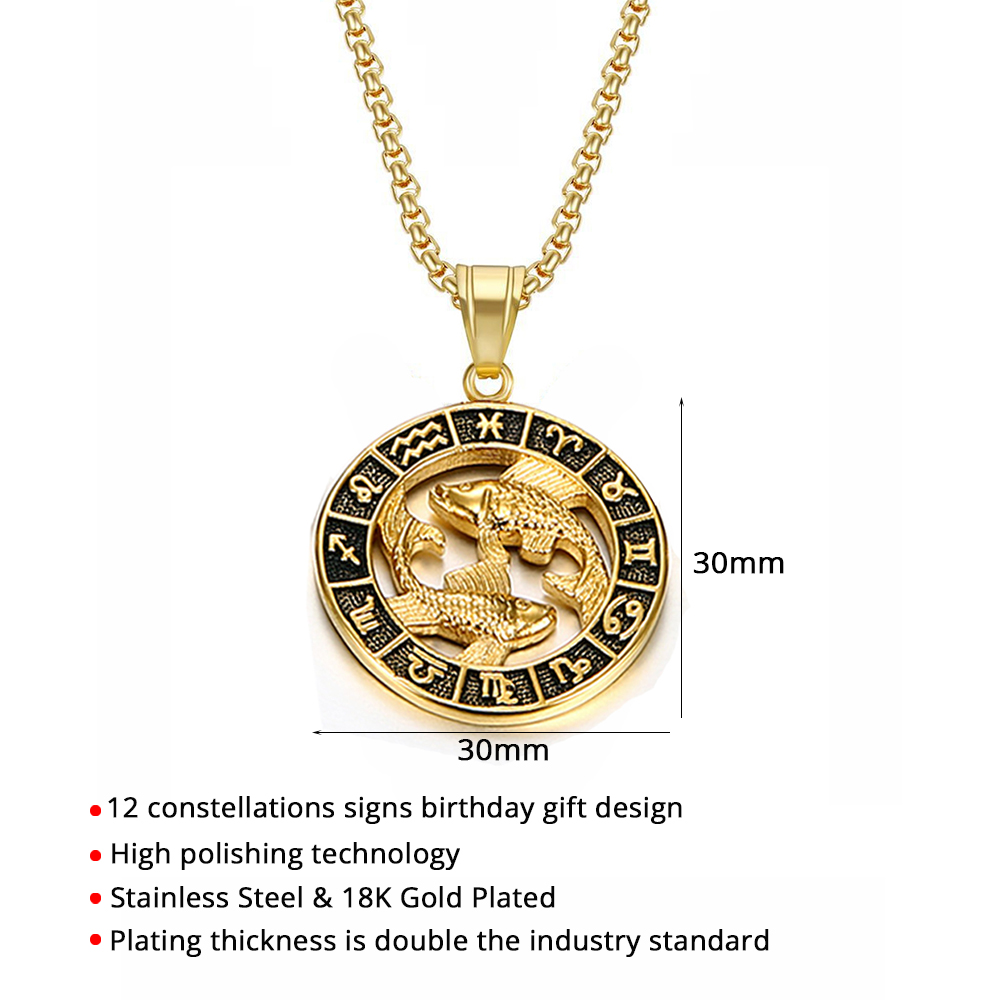 18k Gold Plated Zodiac Necklace and Pendant | Astrological, 12 Constellations