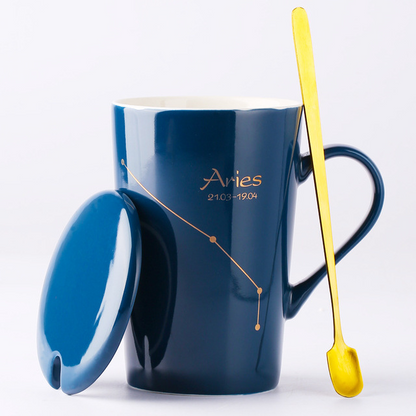 Celestial Blue Zodiac Mug with Golden Spoon | Horoscope themed Mug