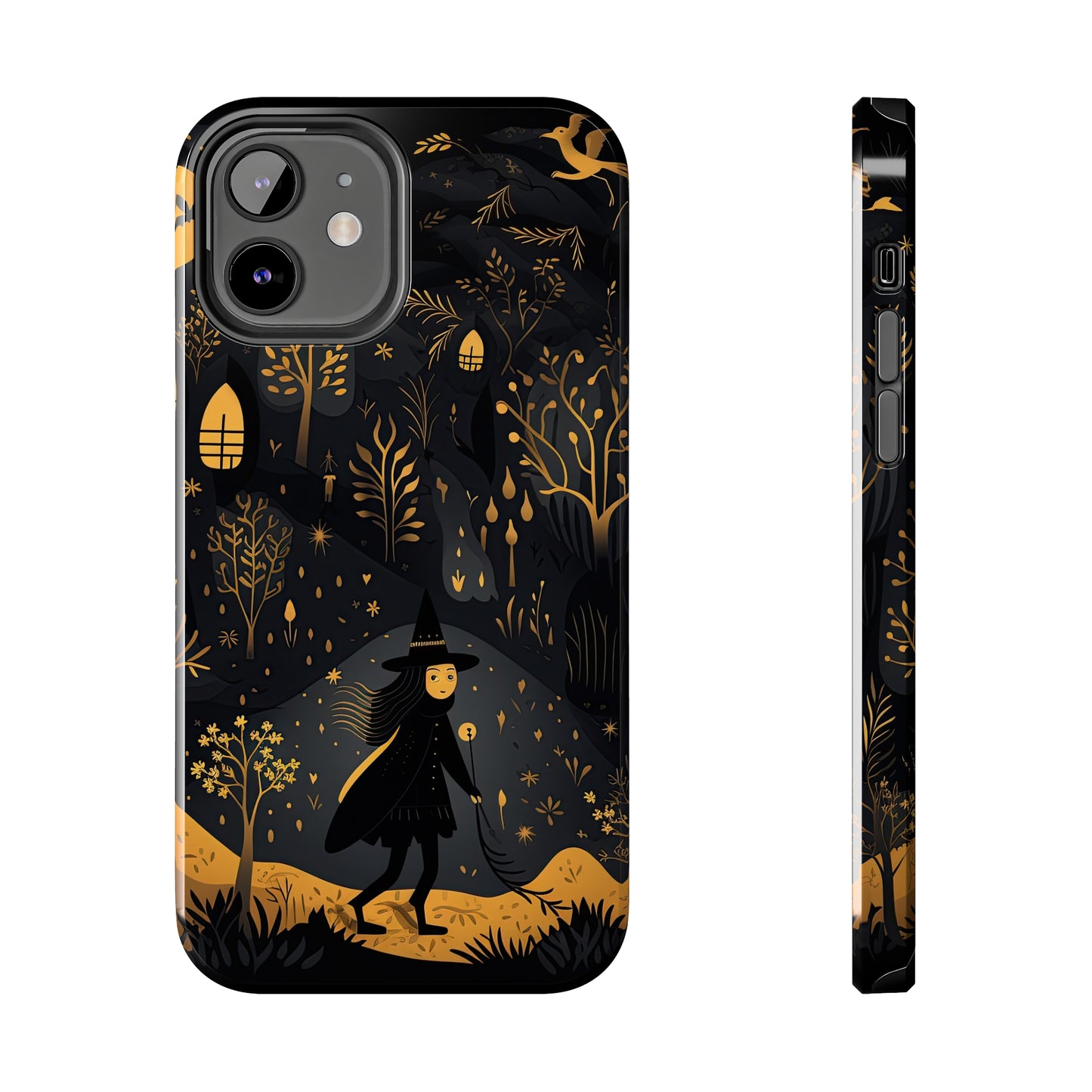 Dark Forest Witch Tough iPhone Cases | Baba Yaga in Creepy, Eerie Woods with a Broom | Impact-resistant, Shock-Absorbant | Premium Design