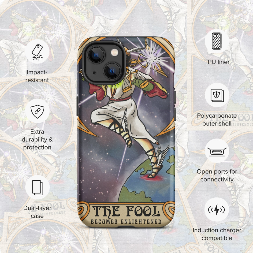 'The Fool Becomes Enlightened' Tarot Card Anti-Shock, Durable iPhone Case | Greek God Hermes