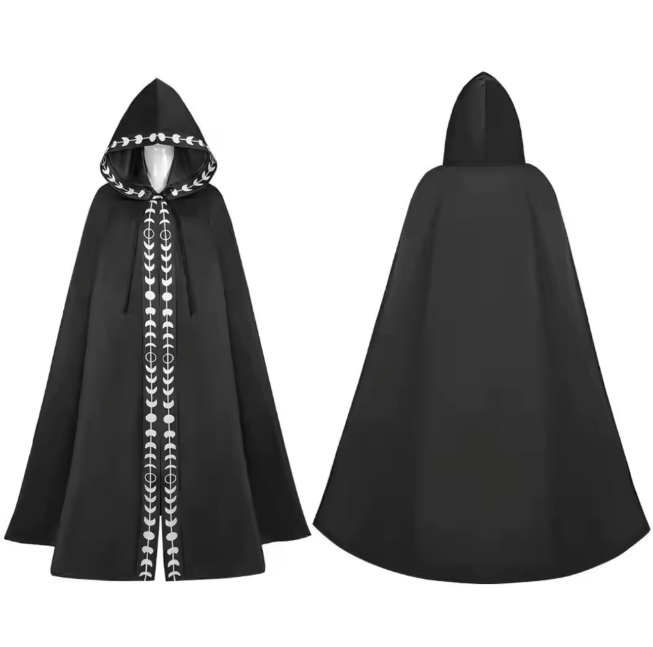 Hooded Witch Cloak Cosplay Costume | Unisex, Crescent Moon Design | Black, Red, Green, Purple, Blue