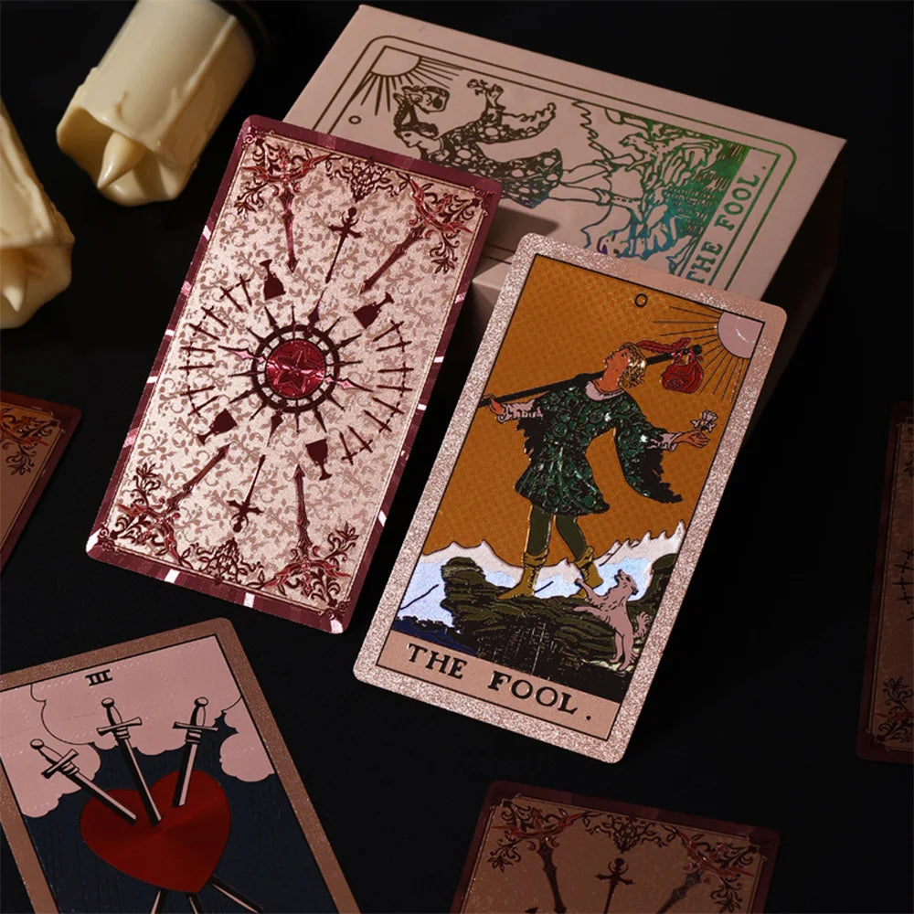Luxury Pink Gold-Foil Tarot Deck | 80 Waterproof Cards + English Guidebook