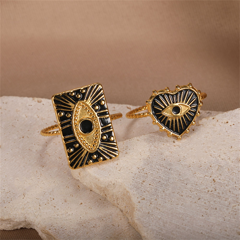 Black Enamel Evil Eye Heart Shaped Ring | Spiritual, Hamsa Style Jewelry
