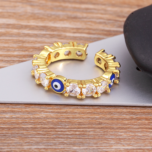 Evil Eye Gold Ring | Zircon Crystal | Spiritual, Nazar Jewelry